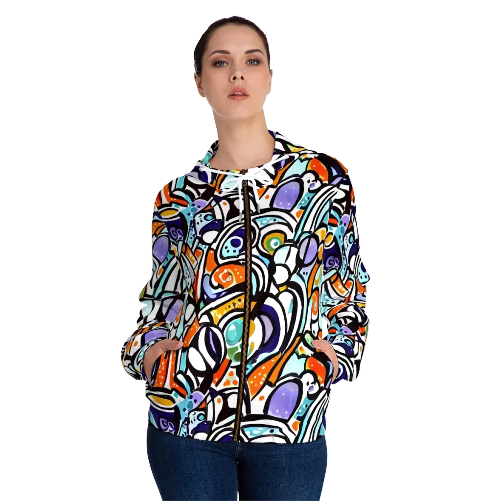 Color Crash on Women's Full-Zip Hoodie — Front On Person
