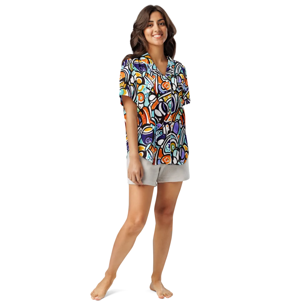 Color Crash on Women's Short Sleeve Pajama Top — Front
