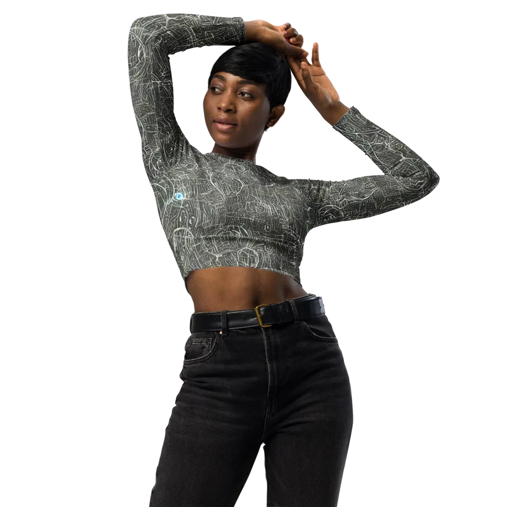 Obsidian Menagerie on Long Sleeve Crop Top — Front