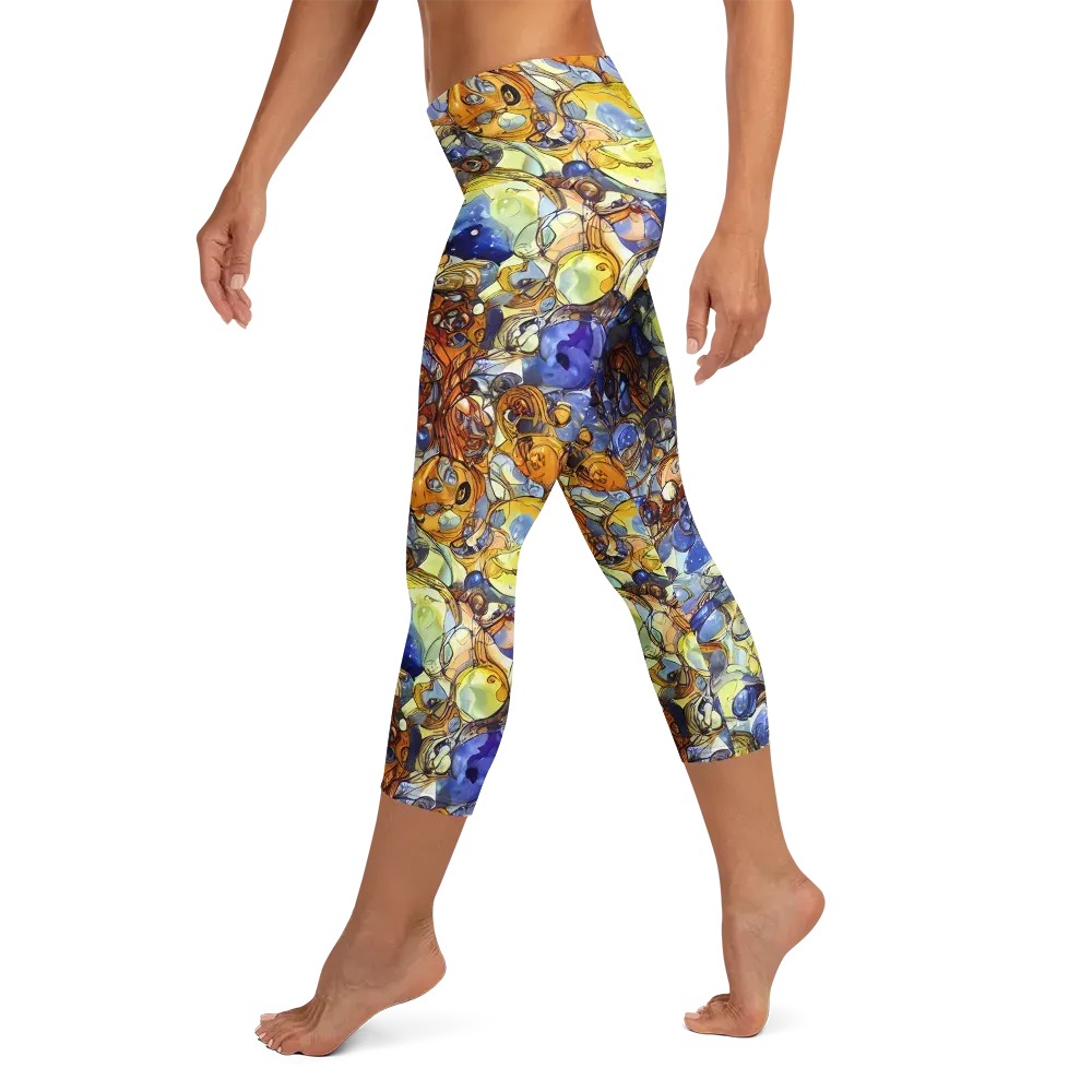 Electric Aquarium on Capri Leggings — Left