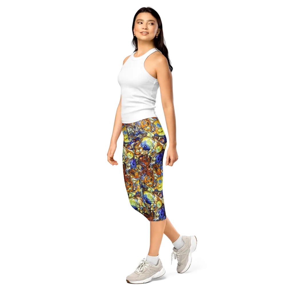 Electric Aquarium on Capri Leggings — Left Front