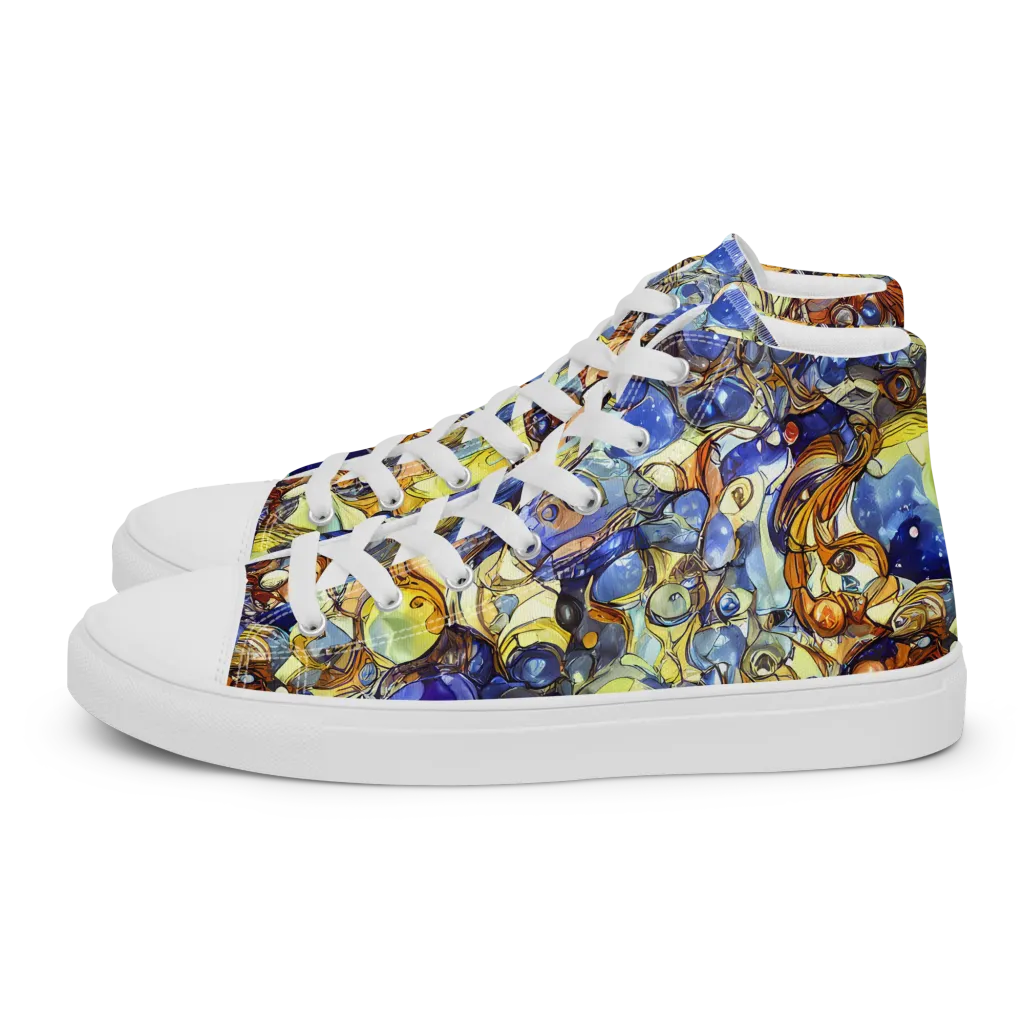 Electric Aquarium on Men's High Top Canvas Shoes — Left
