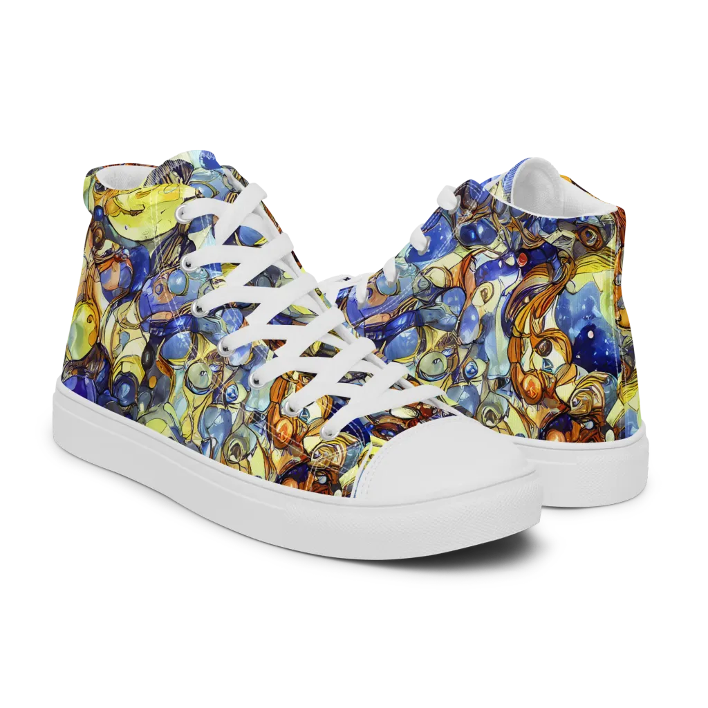 Electric Aquarium on Men's High Top Canvas Shoes — Right