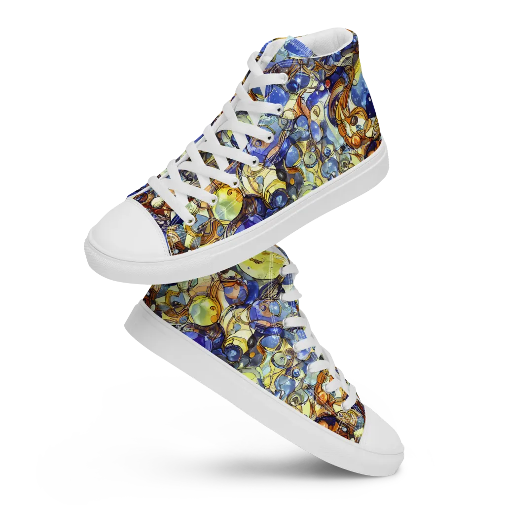 Electric Aquarium on Men's High Top Canvas Shoes — Front
