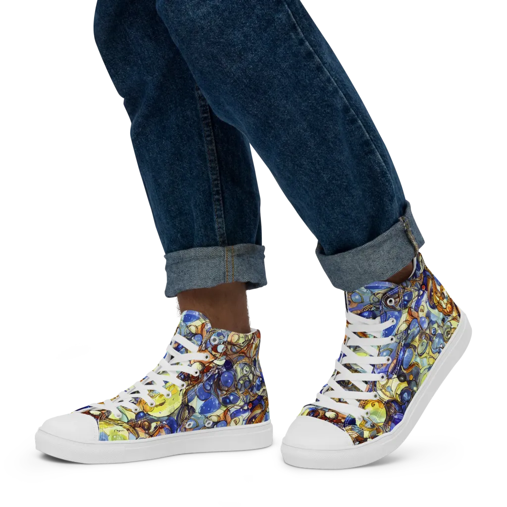 Electric Aquarium on Men's High Top Canvas Shoes — Left
