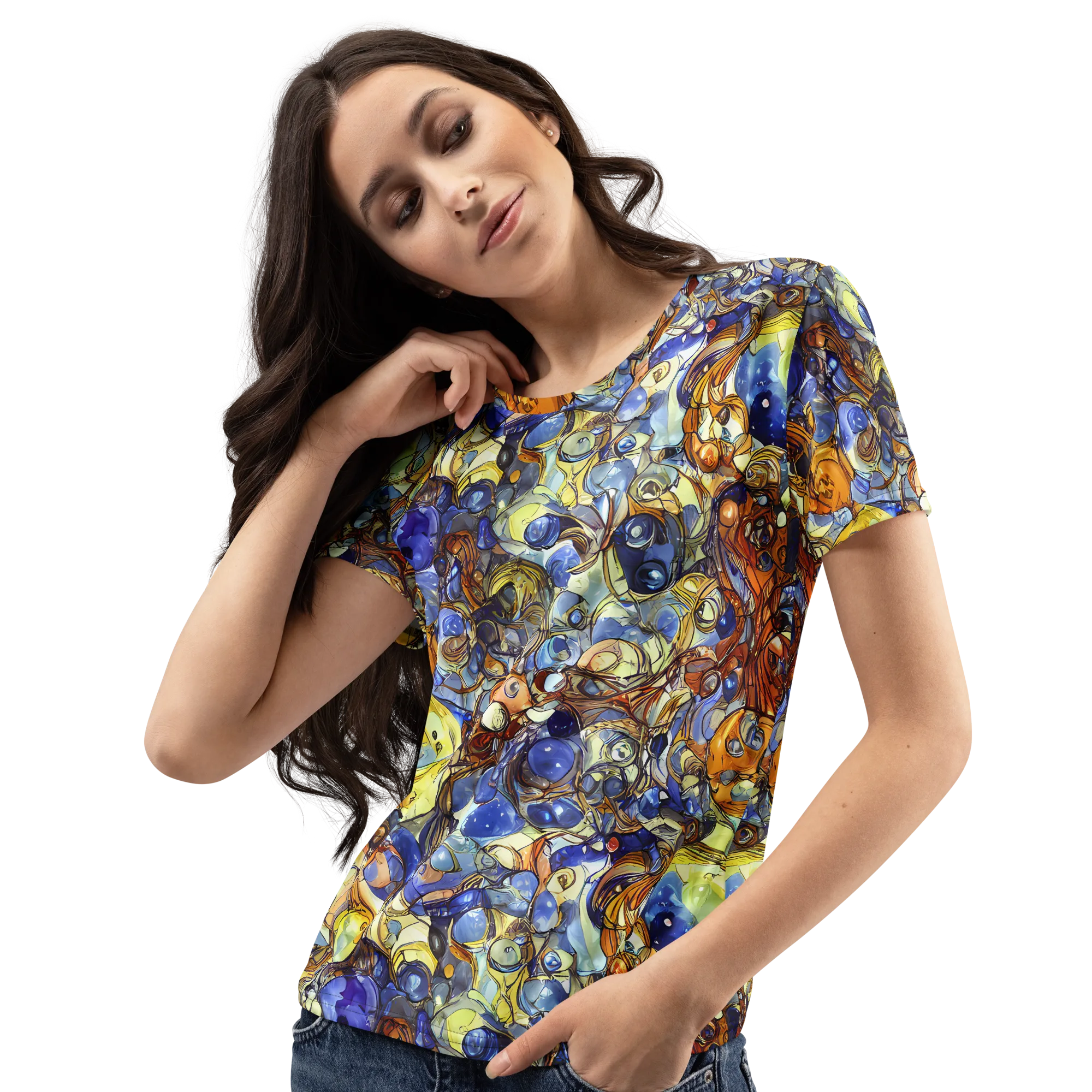 Electric Aquarium on Women's Crew Neck T-Shirt — Left Front