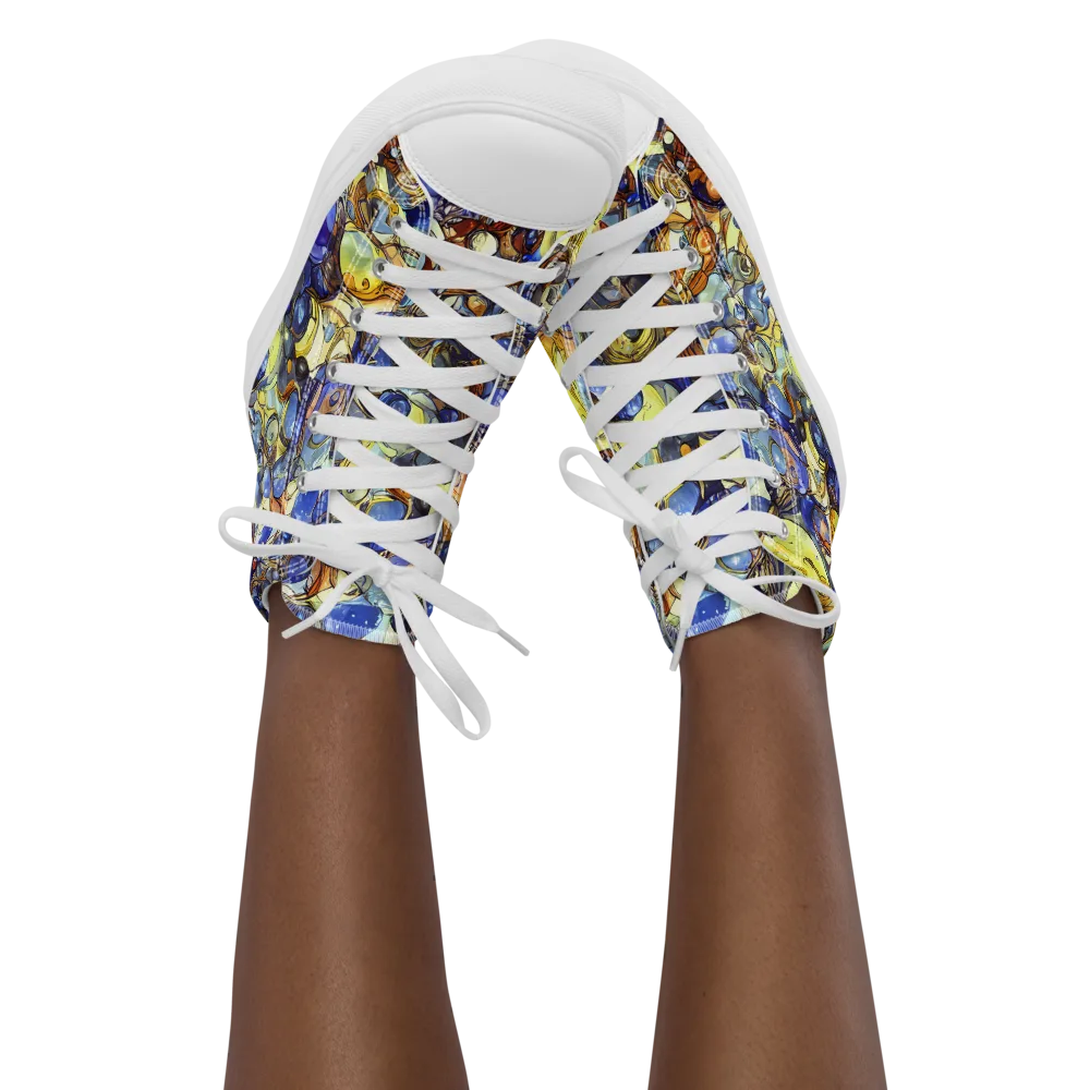 Electric Aquarium on Women's High Top Canvas Shoes — Front