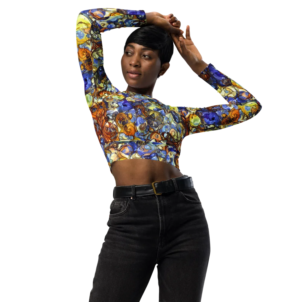 Electric Aquarium on Long Sleeve Crop Top — Front