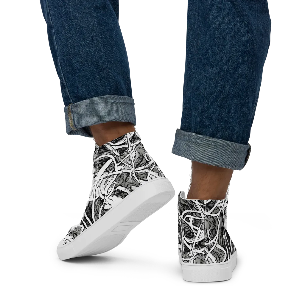 Inkstorm Flow on Men's High Top Canvas Shoes — Back