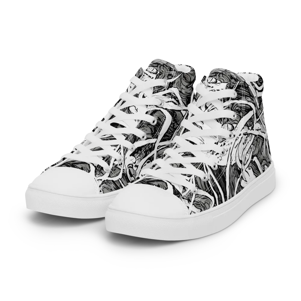 Inkstorm Flow on Women's High Top Canvas Shoes — Left Front