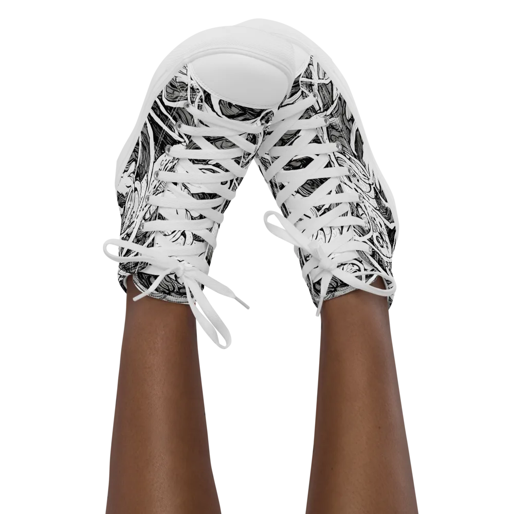 Inkstorm Flow on Women's High Top Canvas Shoes — Front