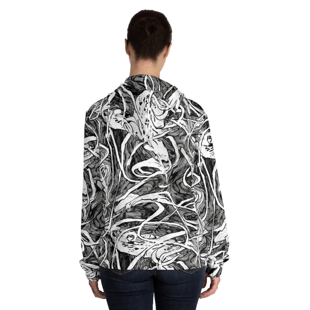 Inkstorm Flow on Women's Full-Zip Hoodie — Back On Person
