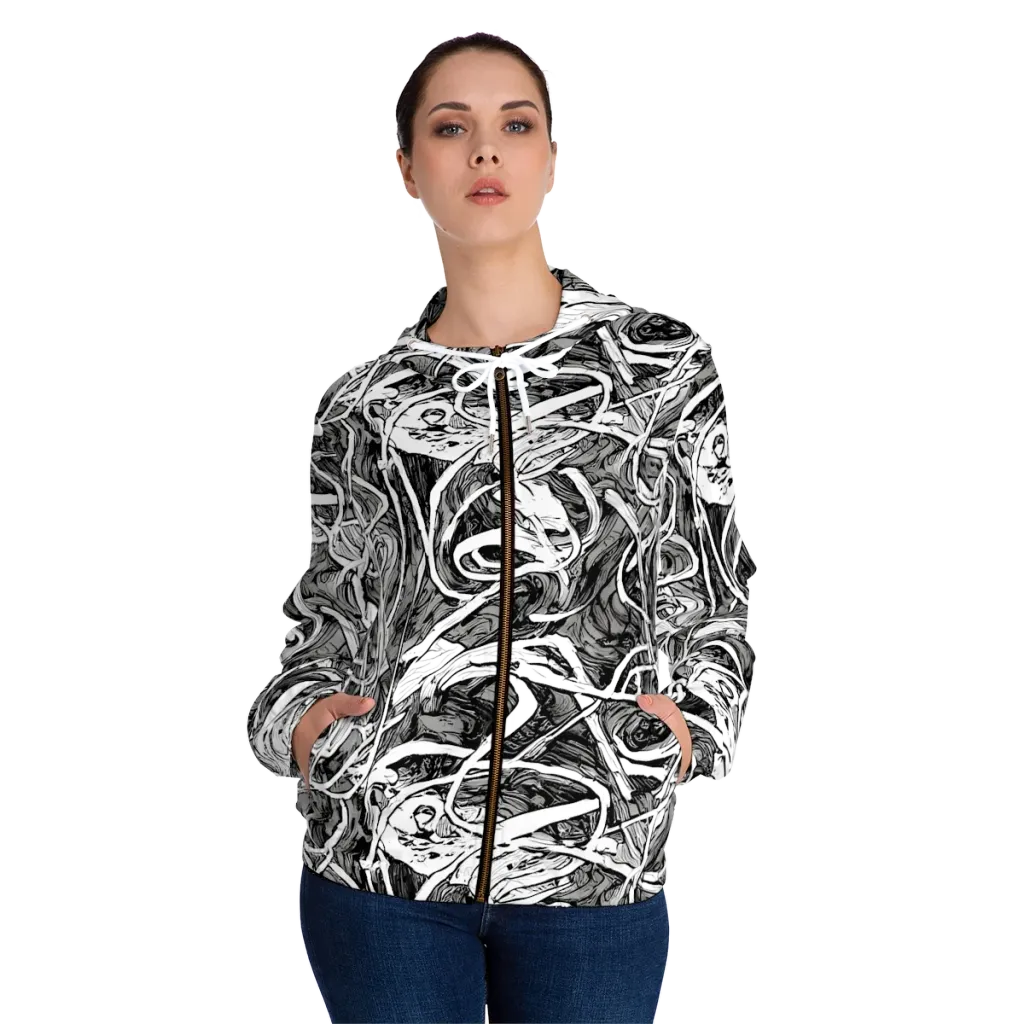 Inkstorm Flow on Women's Full-Zip Hoodie — Front On Person