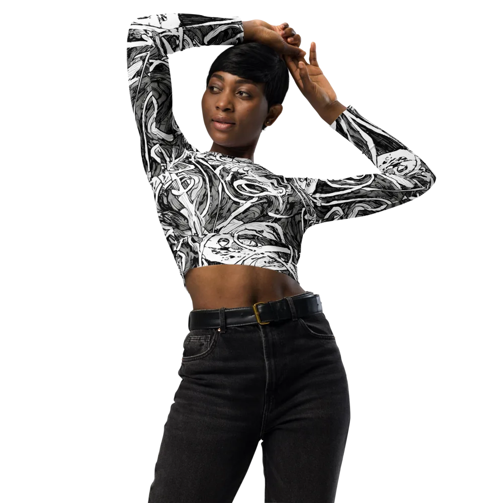 Inkstorm Flow on Long Sleeve Crop Top — Front