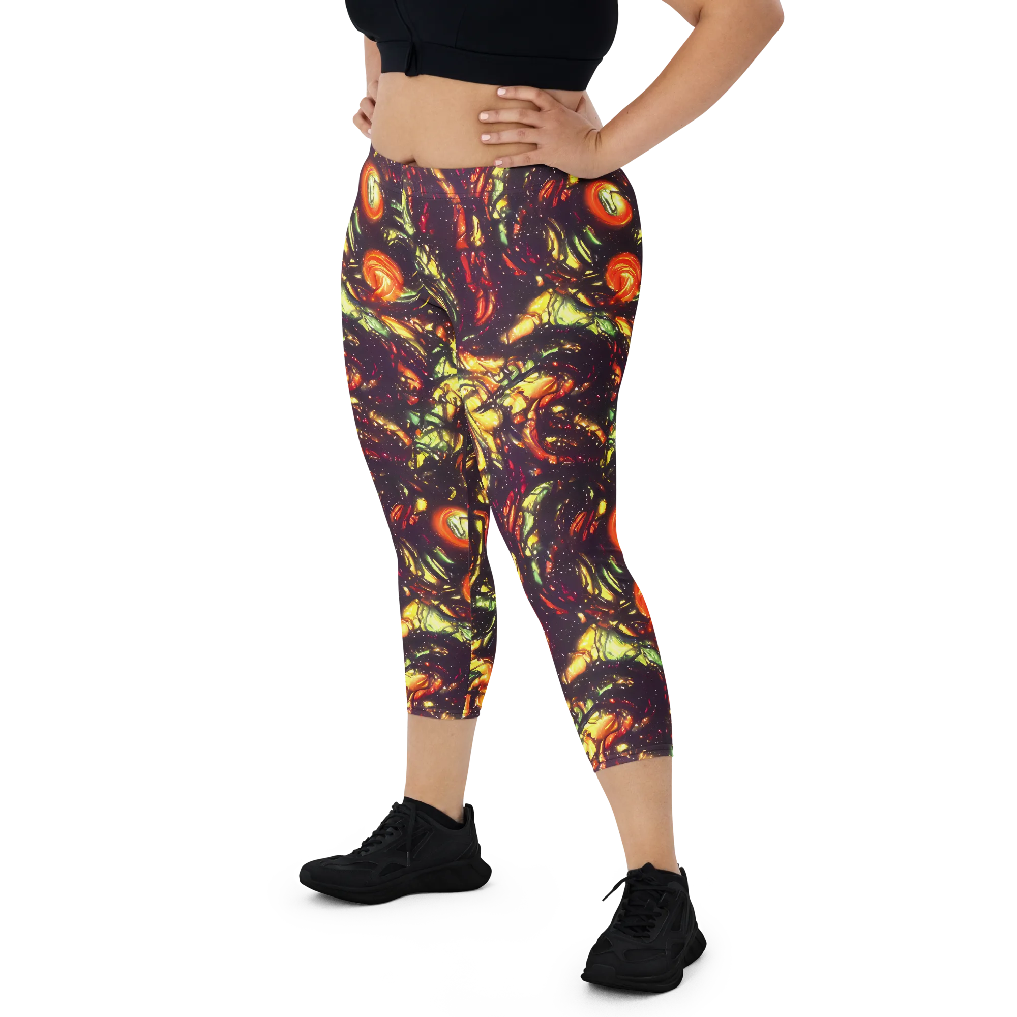 Cosmic Wildfire on Capri Leggings — Front