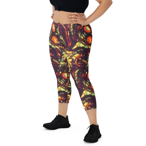 Cosmic Wildfire on a Capri Leggings