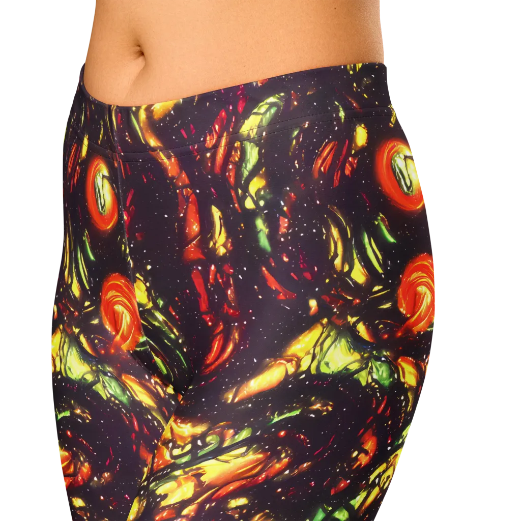 Cosmic Wildfire on Capri Leggings — Zoomed-in