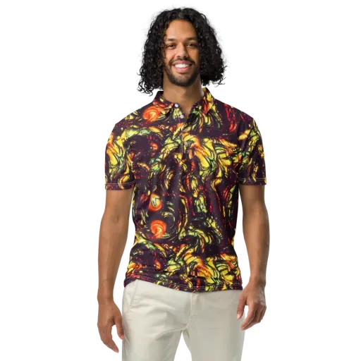 Cosmic Wildfire on a Men's Slim Fit Polo Shirt