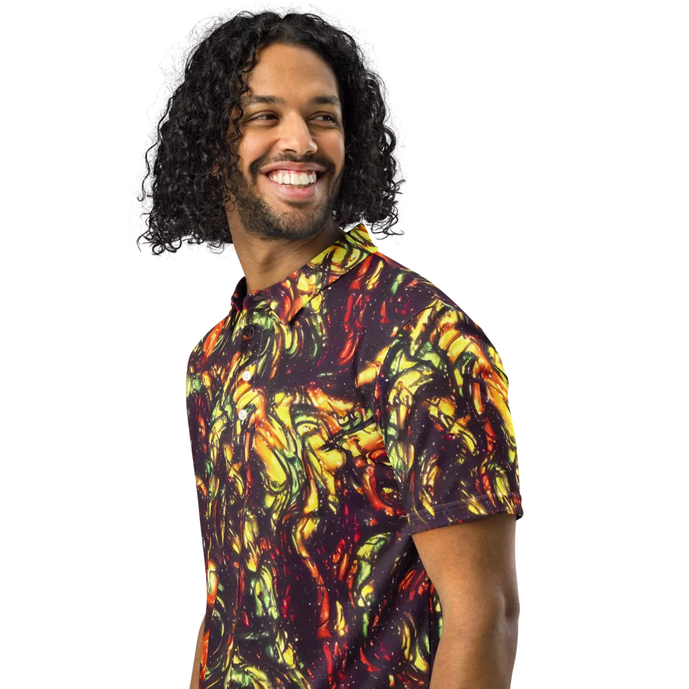 Cosmic Wildfire on Men's Slim Fit Polo Shirt — Left Front