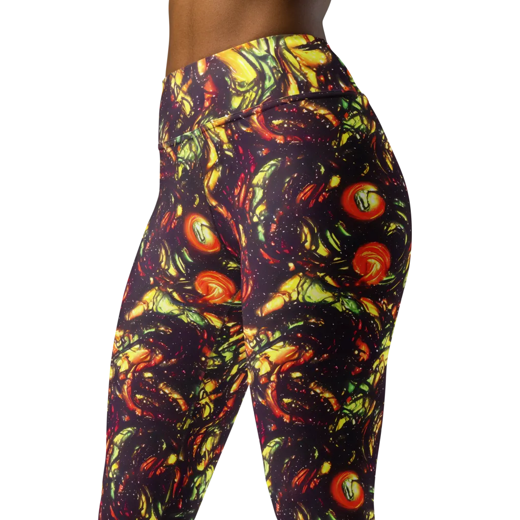 Cosmic Wildfire on Yoga Leggings — Left Front
