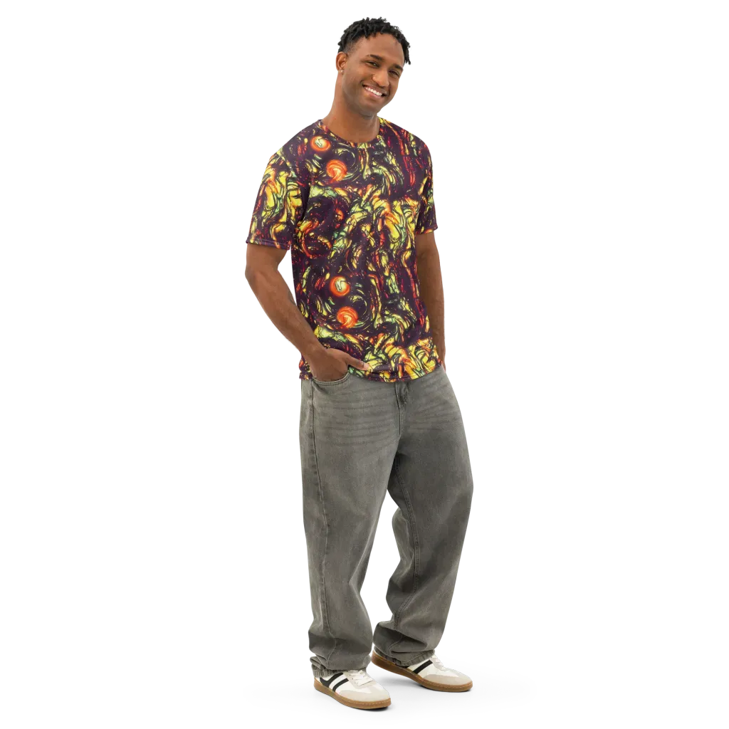 Cosmic Wildfire on Men's Cotton Crew Neck T-Shirt — Right Front