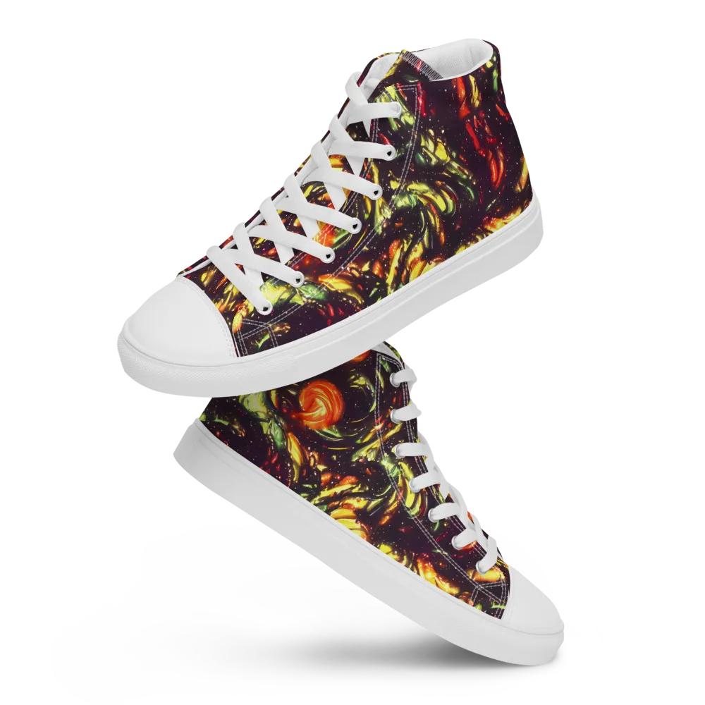 Cosmic Wildfire on Men's High Top Canvas Shoes — Front