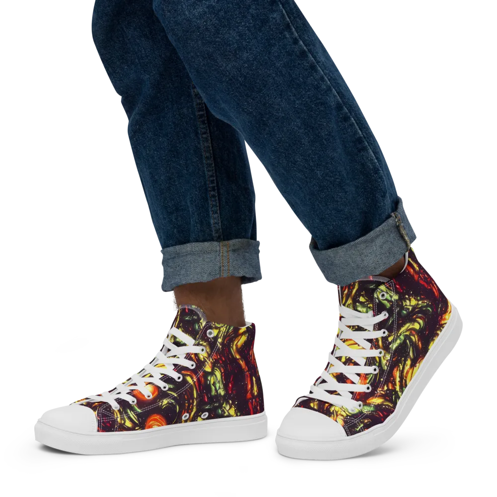Cosmic Wildfire on Men's High Top Canvas Shoes — Left