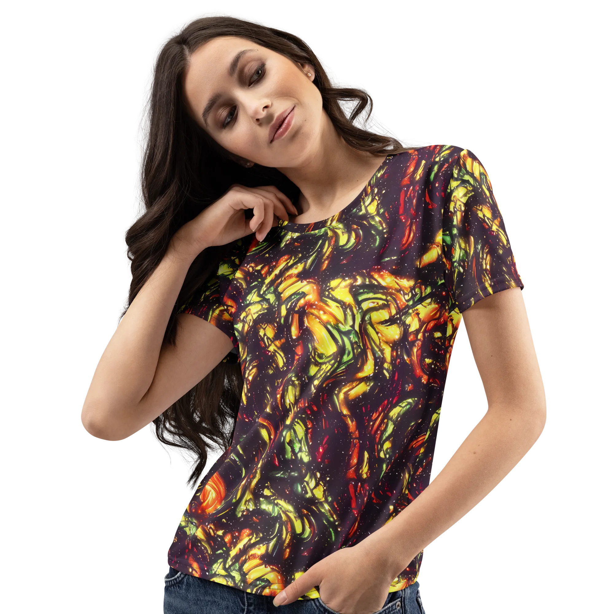 Cosmic Wildfire on Women's Crew Neck T-Shirt — Left Front
