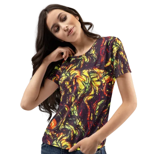 Cosmic Wildfire on a Women's Crew Neck T-Shirt