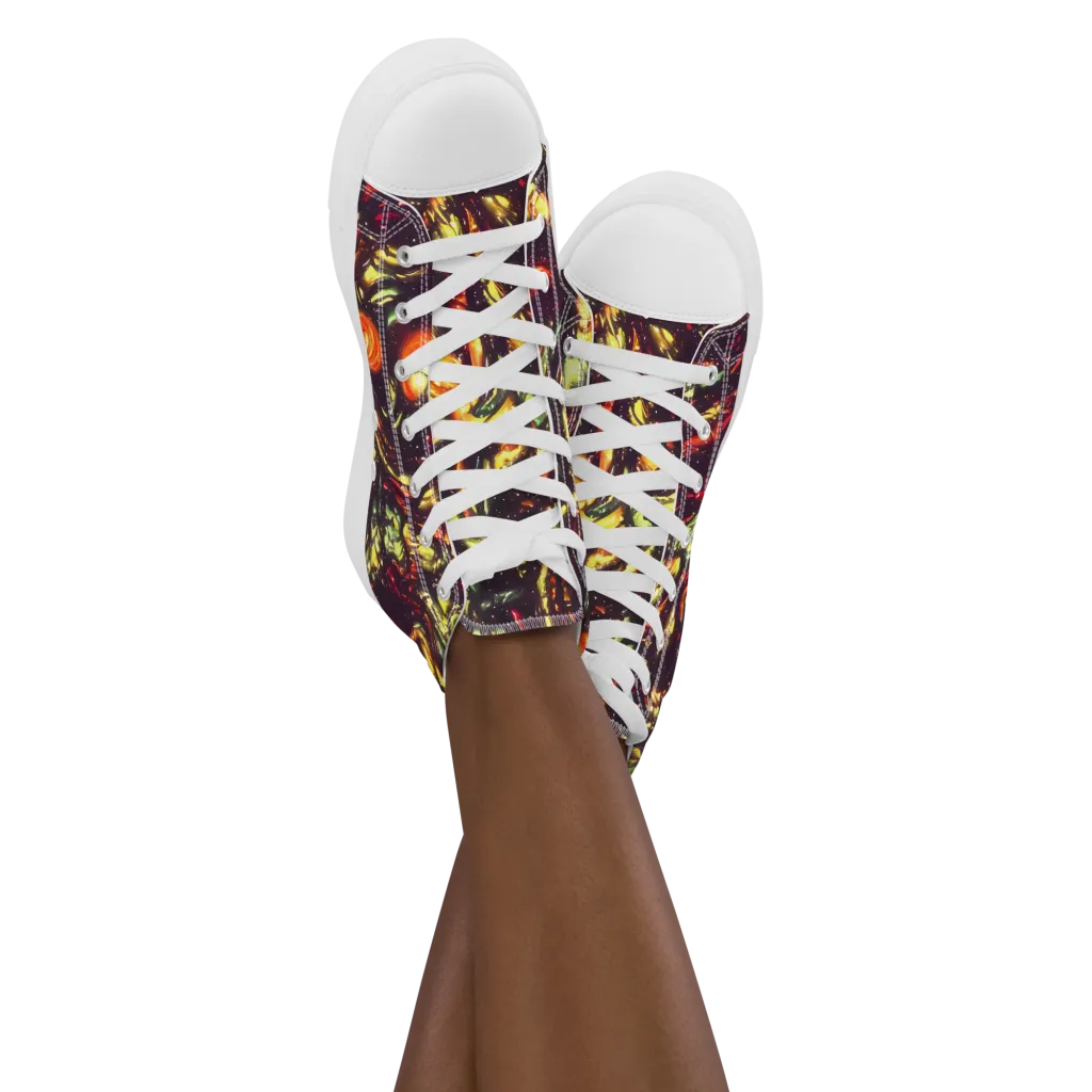 Cosmic Wildfire on Women's High Top Canvas Shoes — Front