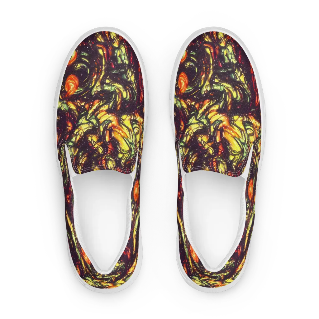 Cosmic Wildfire on Men's Slip-On Canvas Shoes — Front
