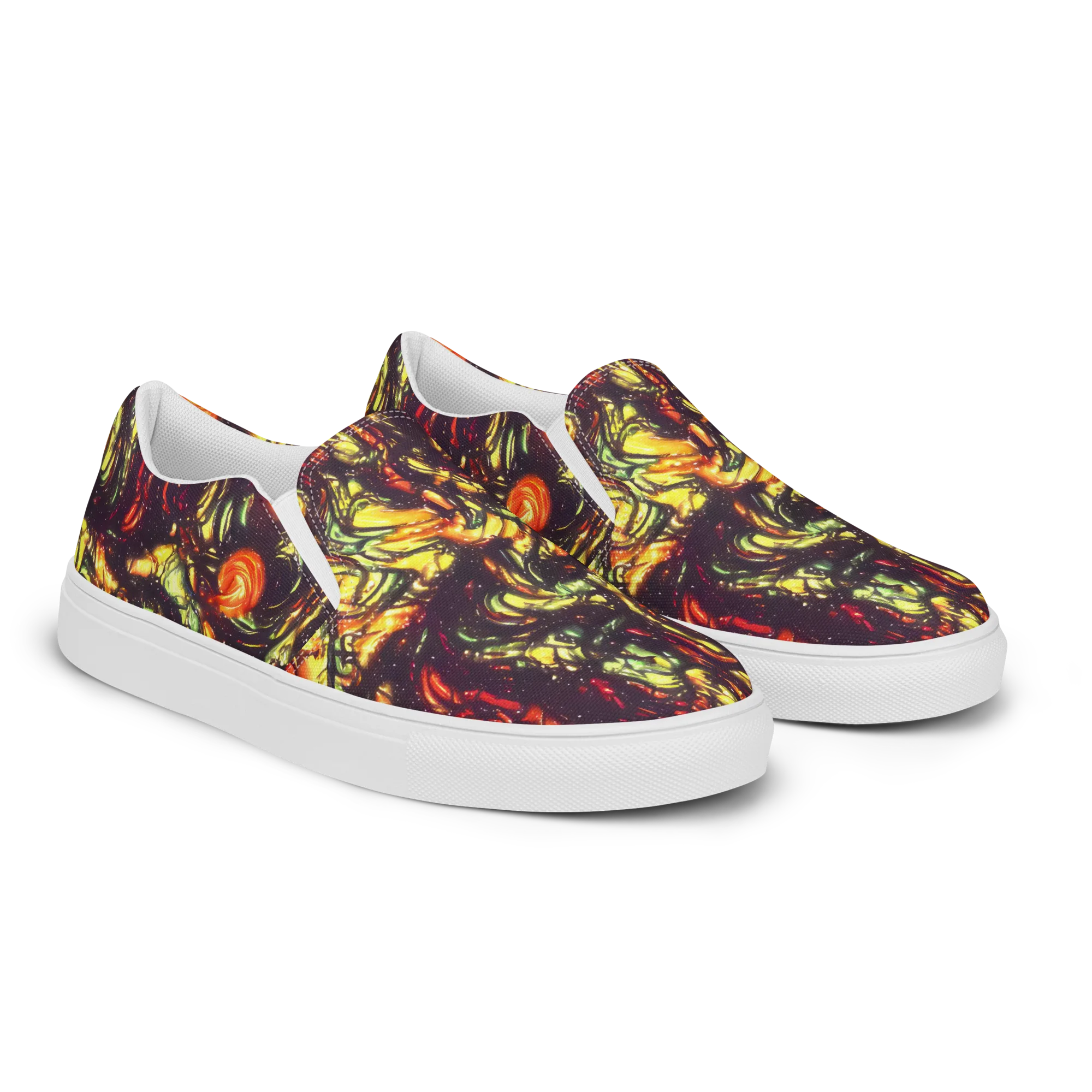 Cosmic Wildfire on Men's Slip-On Canvas Shoes — Right Front