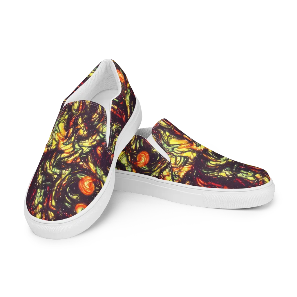 Cosmic Wildfire on Men's Slip-On Canvas Shoes — Left Front