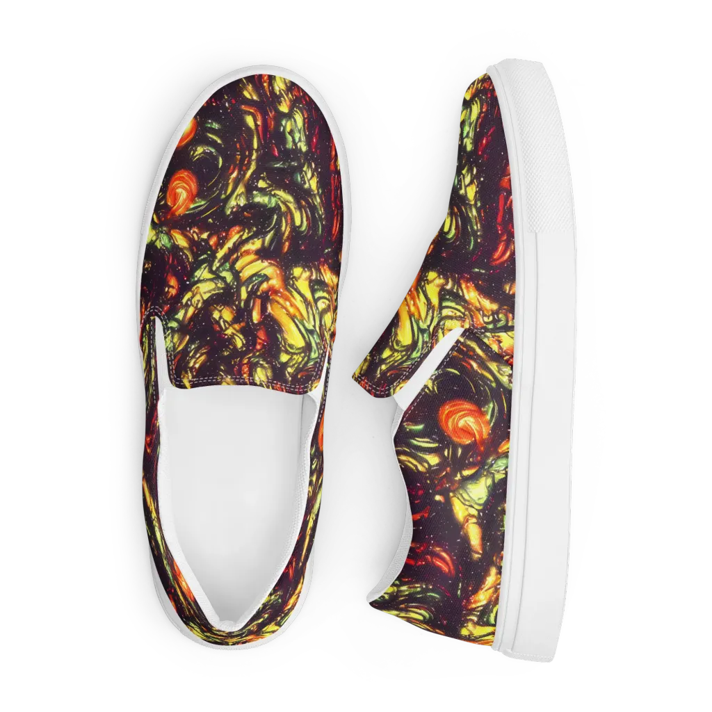 Cosmic Wildfire on Men's Slip-On Canvas Shoes — Front