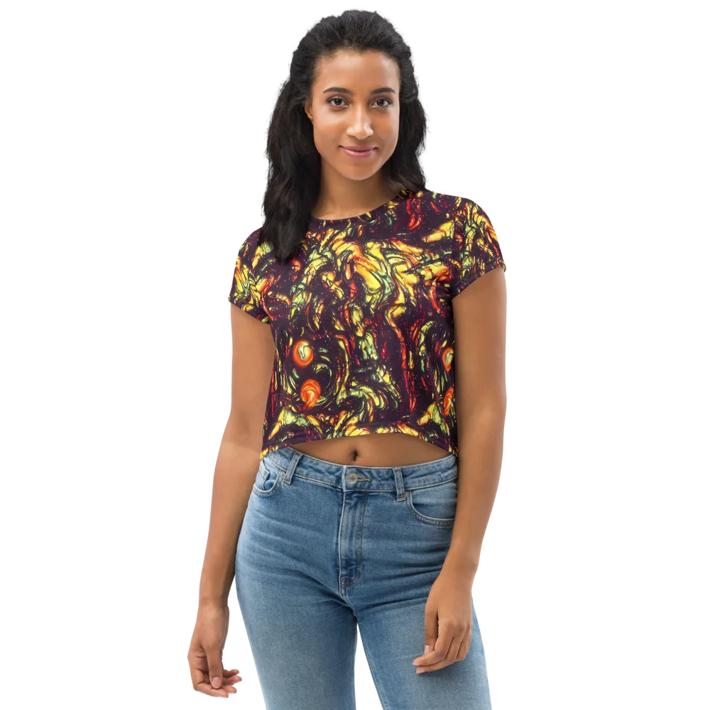 Cosmic Wildfire on Crop Tee — Front