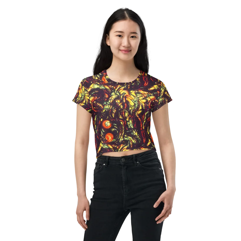 Cosmic Wildfire on Crop Tee — Front