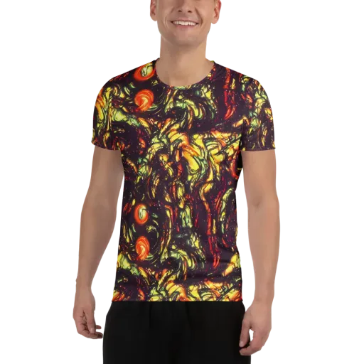 Cosmic Wildfire on a Men's Athletic T-Shirt