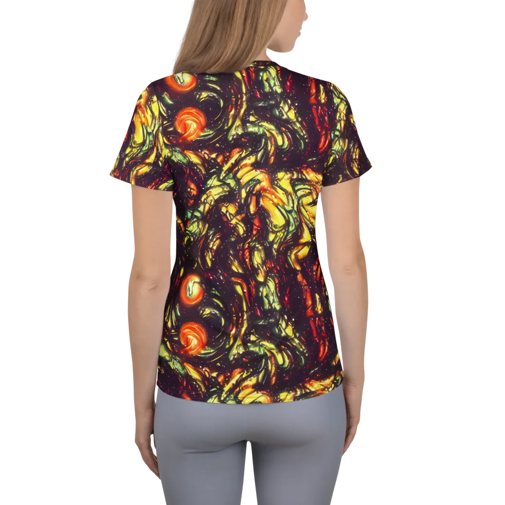Cosmic Wildfire on Women's Athletic T-Shirt — Back