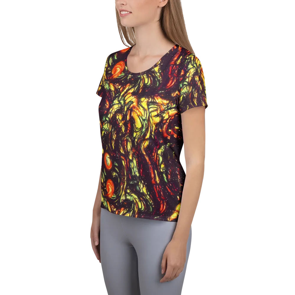 Cosmic Wildfire on Women's Athletic T-Shirt — Left