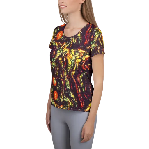 Cosmic Wildfire on a Women's Athletic T-Shirt