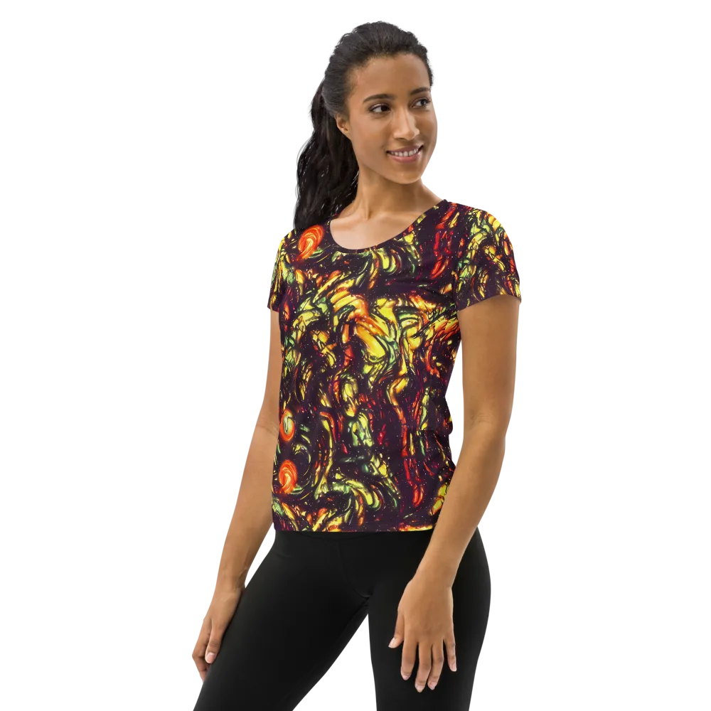 Cosmic Wildfire on Women's Athletic T-Shirt — Left