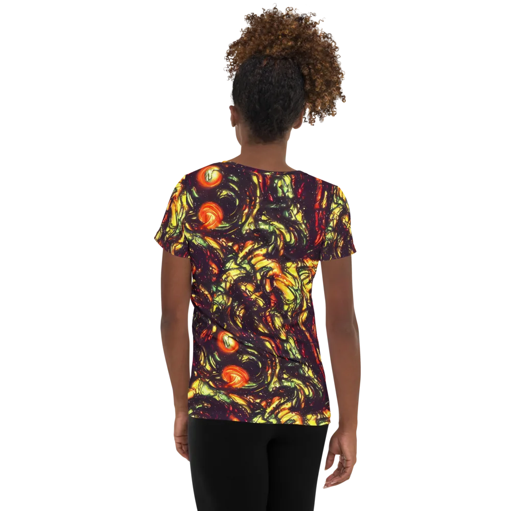 Cosmic Wildfire on Women's Athletic T-Shirt — Back