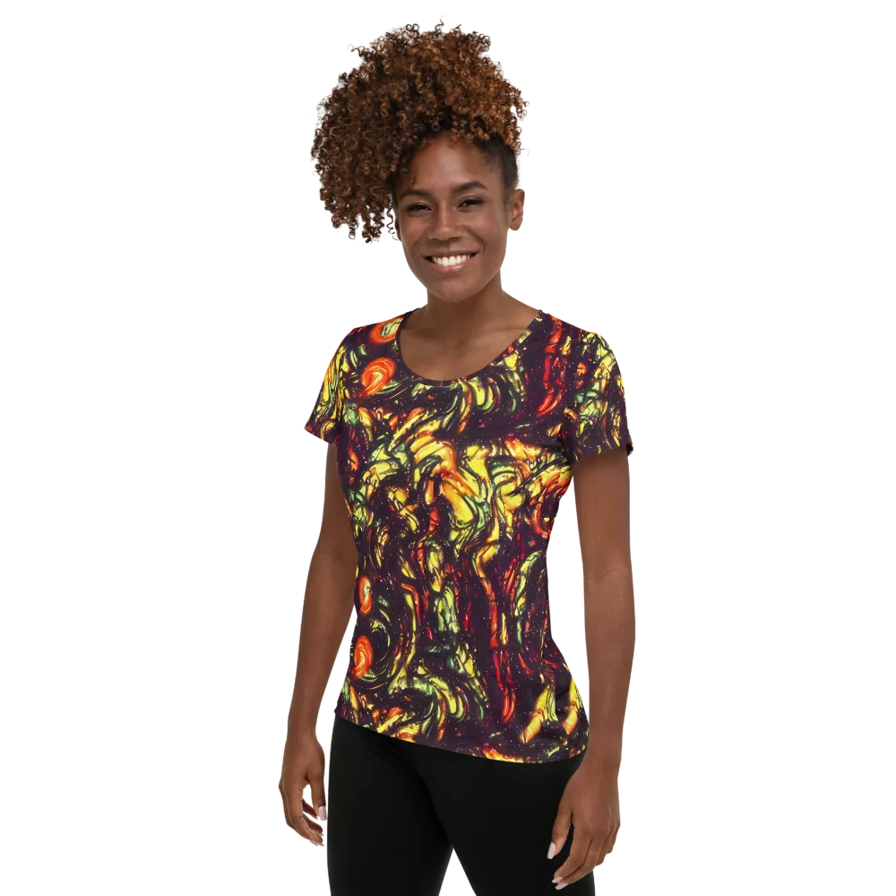 Cosmic Wildfire on Women's Athletic T-Shirt — Left