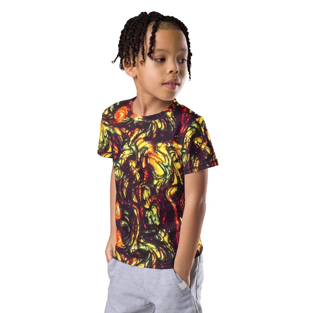 Cosmic Wildfire on Kids Crew Neck T-Shirt — Left Front
