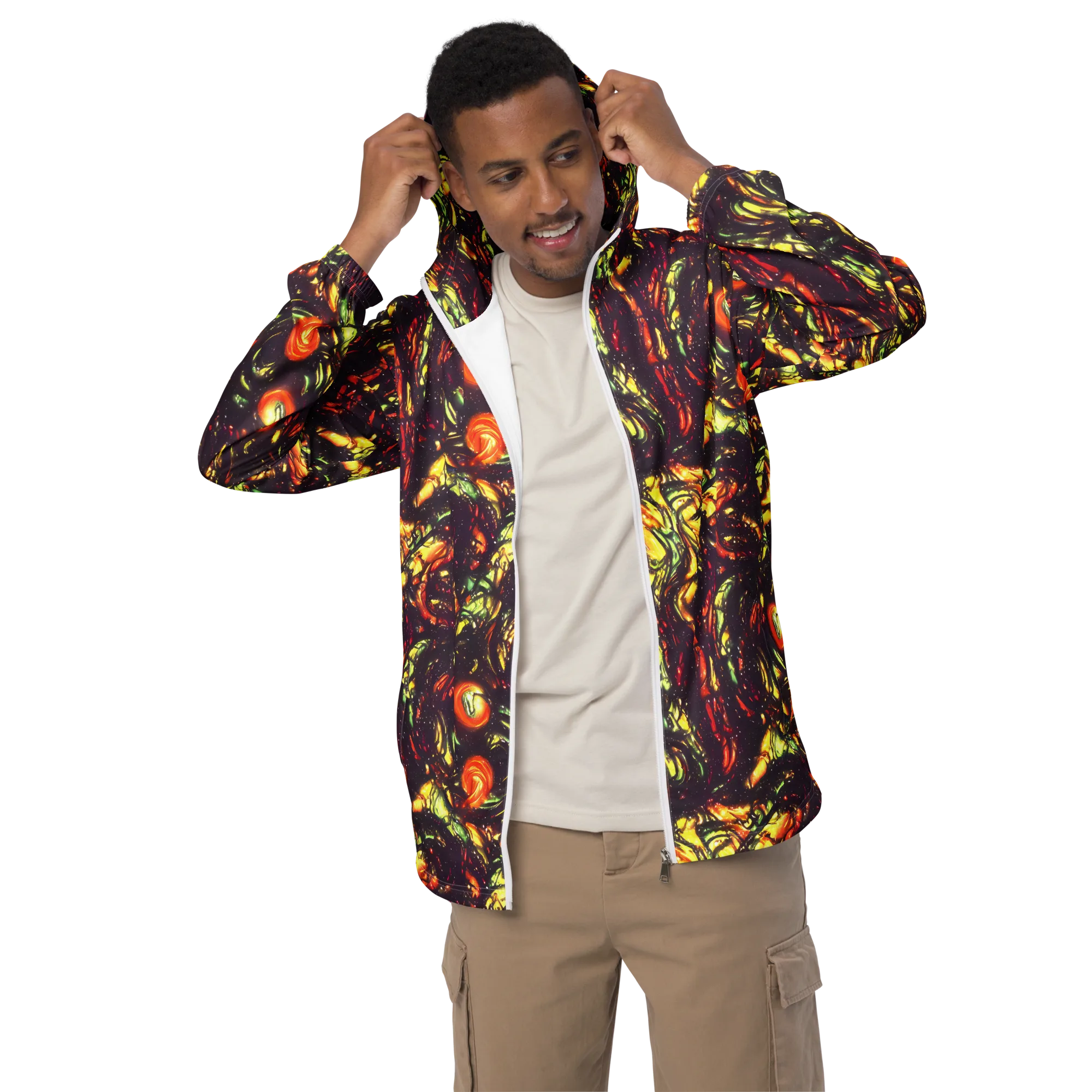 Cosmic Wildfire on Men's Windbreaker — Front