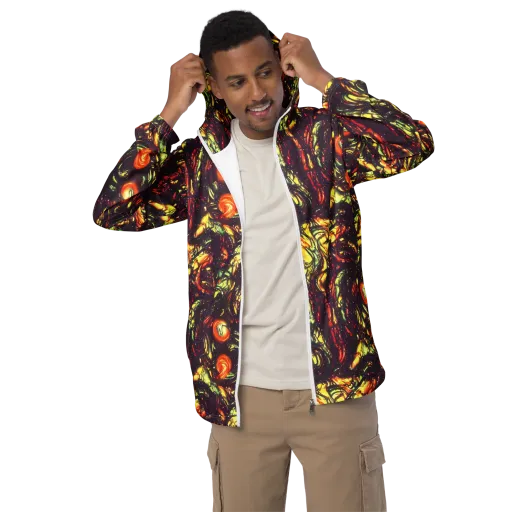 Cosmic Wildfire on a Men's Windbreaker