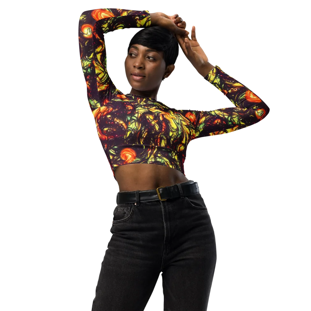 Cosmic Wildfire on Long Sleeve Crop Top — Front