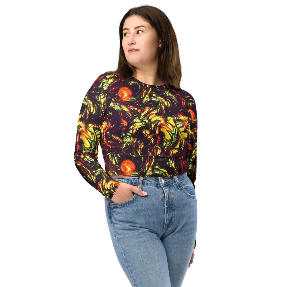 Cosmic Wildfire on Long Sleeve Crop Top — Front