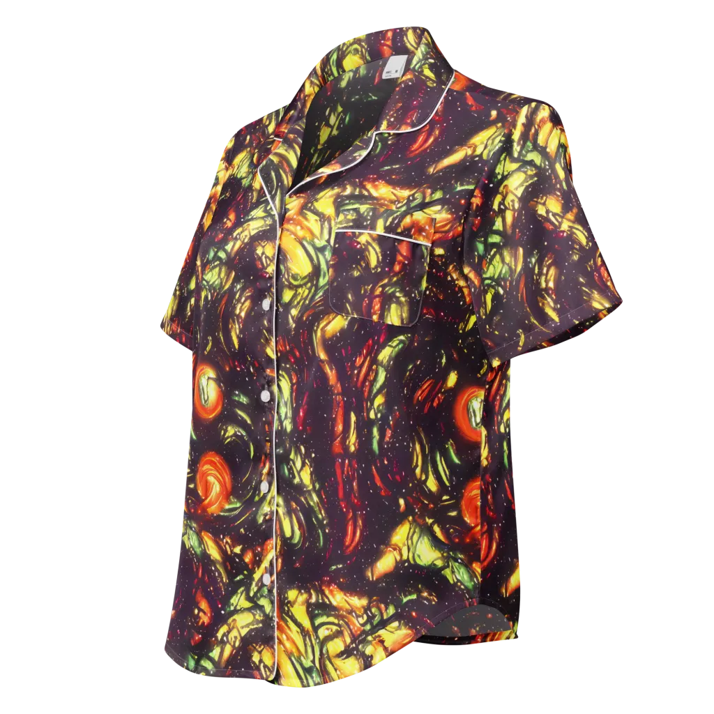 Cosmic Wildfire on Women's Short Sleeve Pajama Top — Left Front