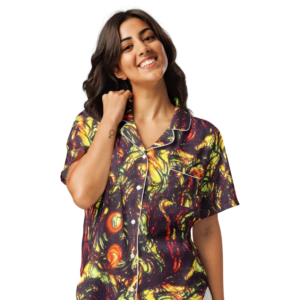 Cosmic Wildfire on Women's Short Sleeve Pajama Top — Front